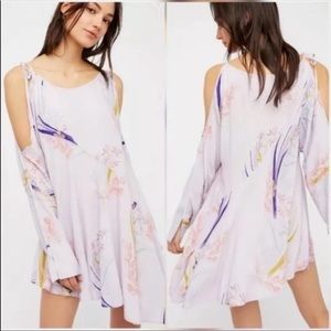 Free People “Clear Skies” floral cold shoulder tunic minidress M